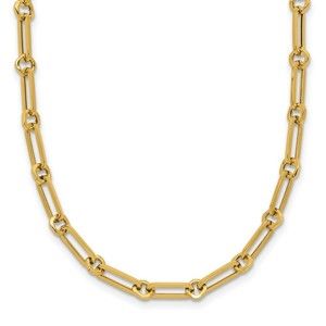 14k Yellow Gold Polished Fancy Paperclip Link Necklace